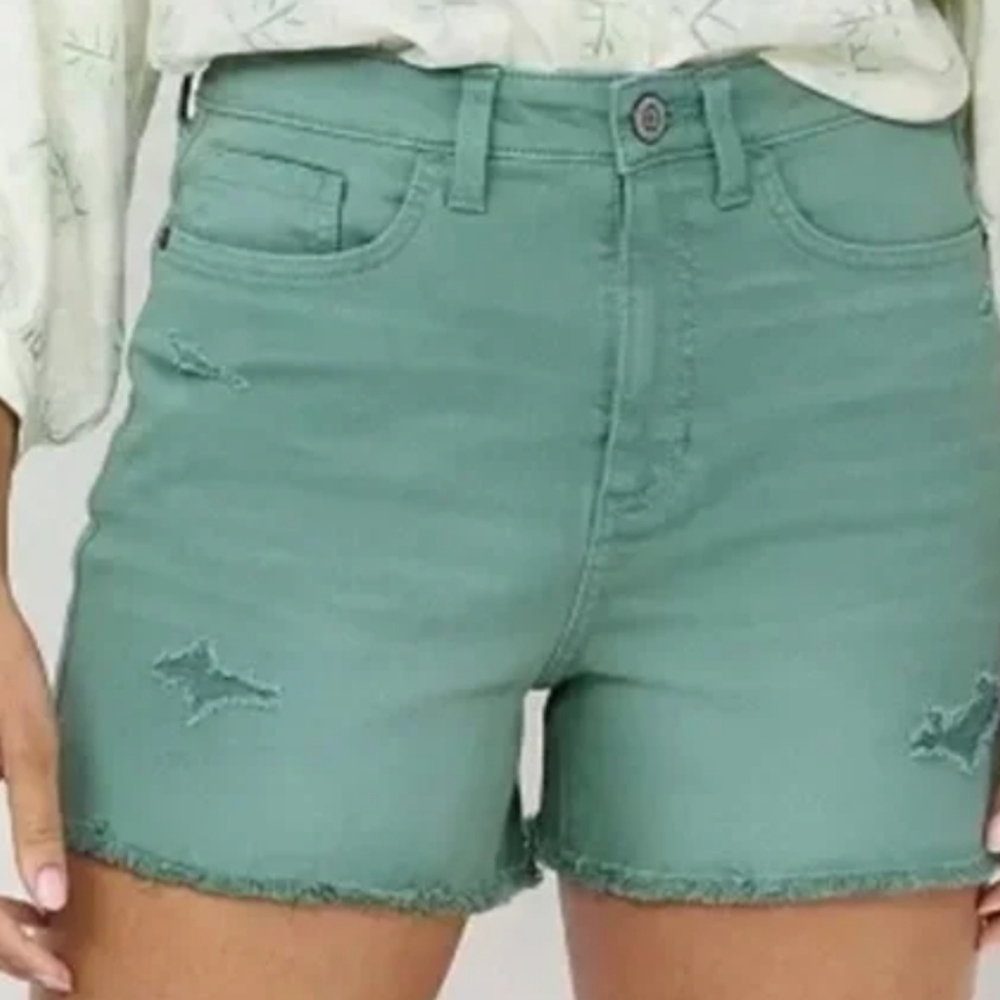 Lauren Conrad Spring NWT Green Distressed Short Size 12 High Rise Cut Offs